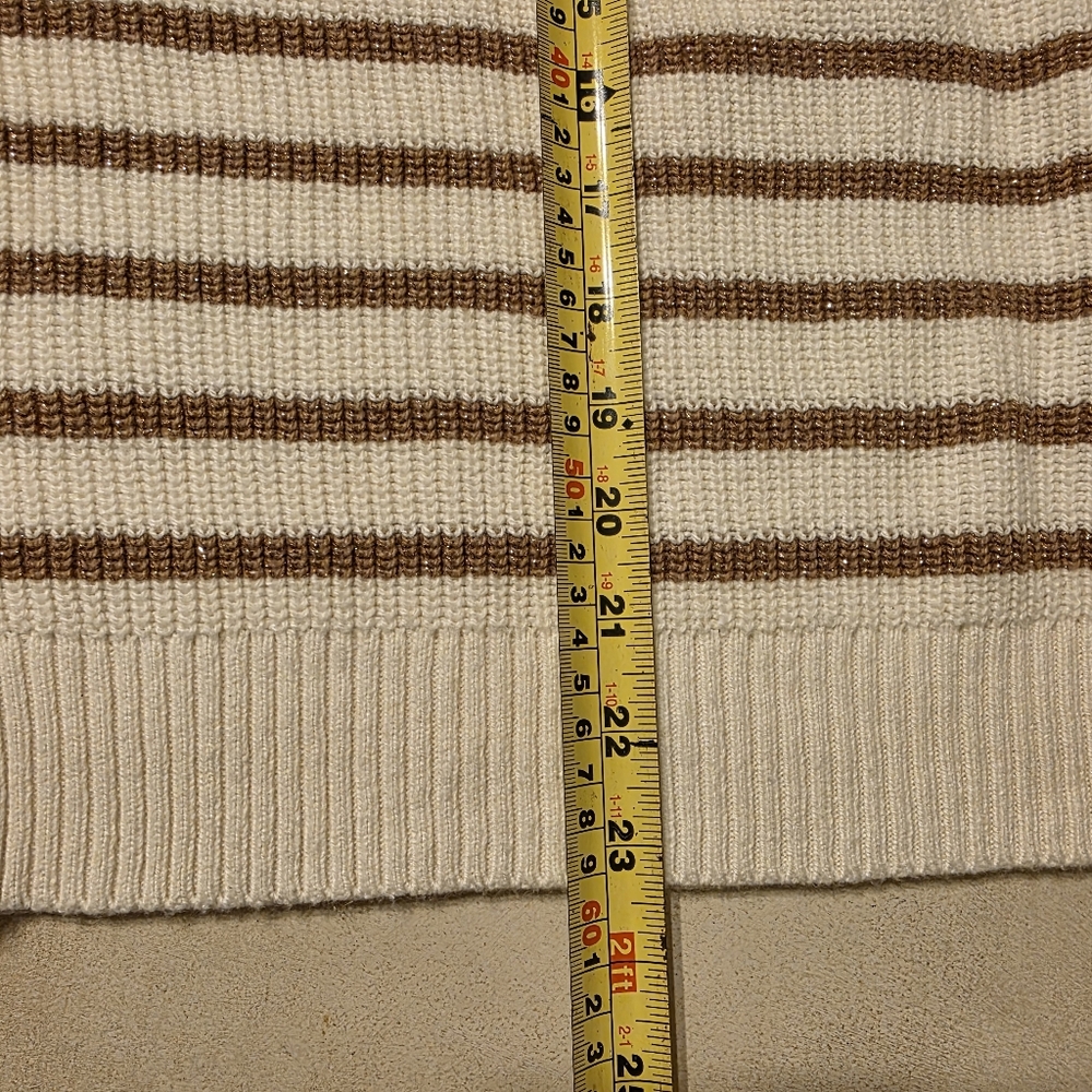 Talbots Metallic Gold & Cream Striped Shoulder Button Sweater - Large. - Picture 6 of 7